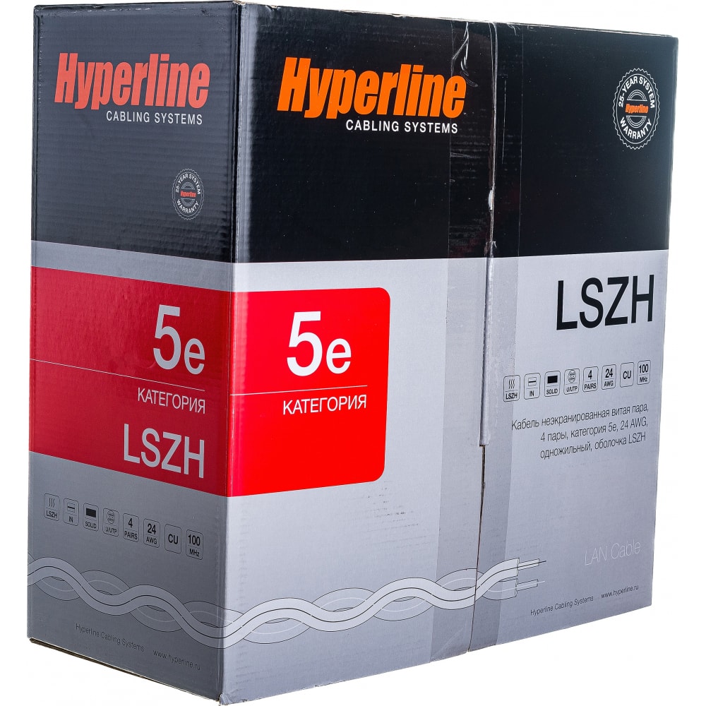 фото Hyperline кабель витая пара uutp4-c5e-s24-in-lszh-or 305м 46858