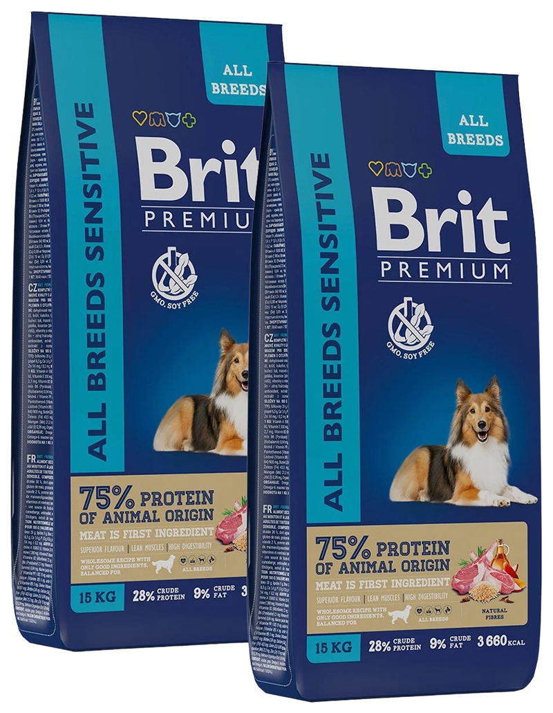 фото Сухой корм для собак brit premium dog adult sensitive с ягненком и рисом 2шт по 15кг