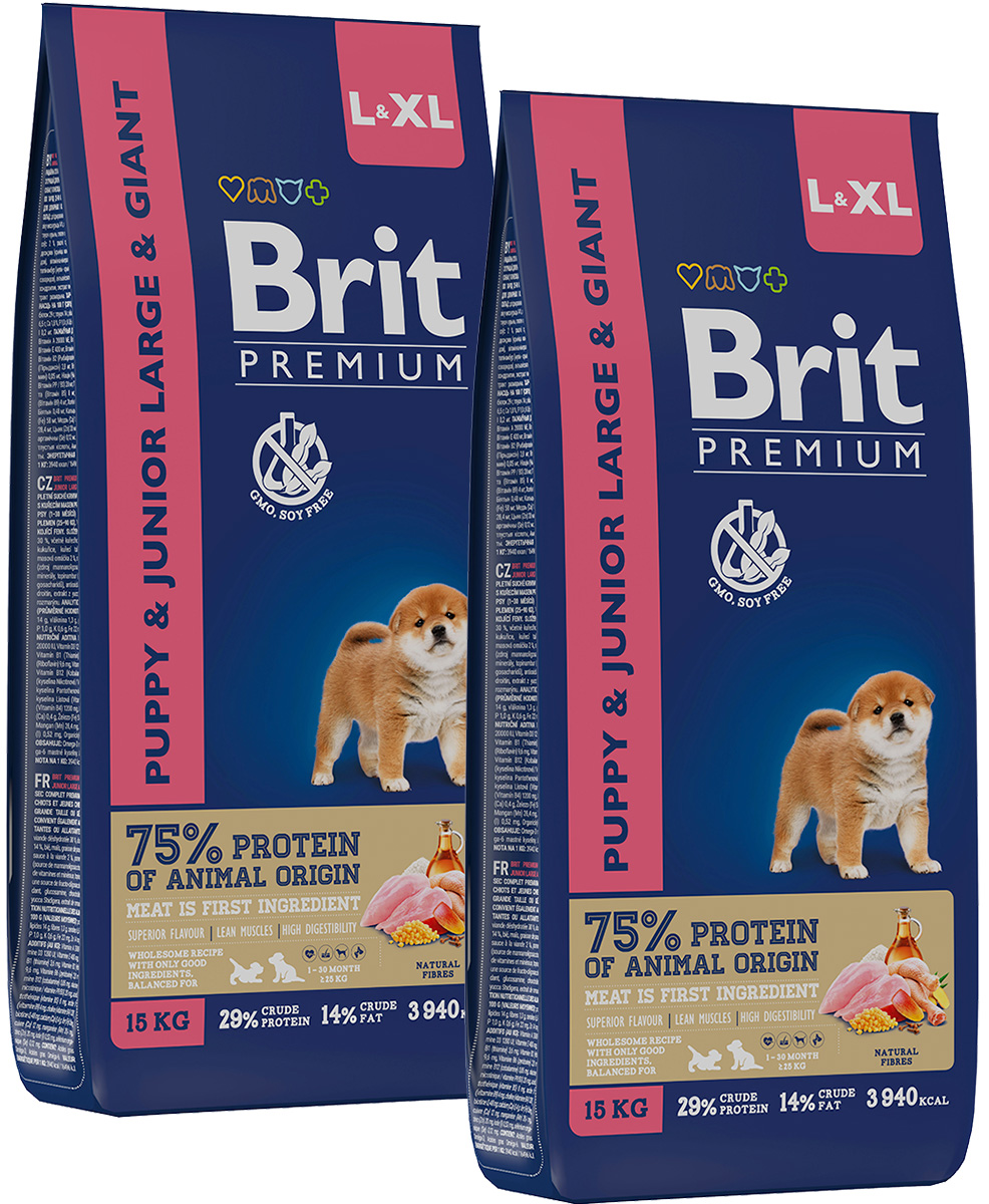 

Сухой корм для щенков BRIT PREMIUM DOG PUPPY & JUNIOR LARGE & GIANT с курицей 2шт по 15кг