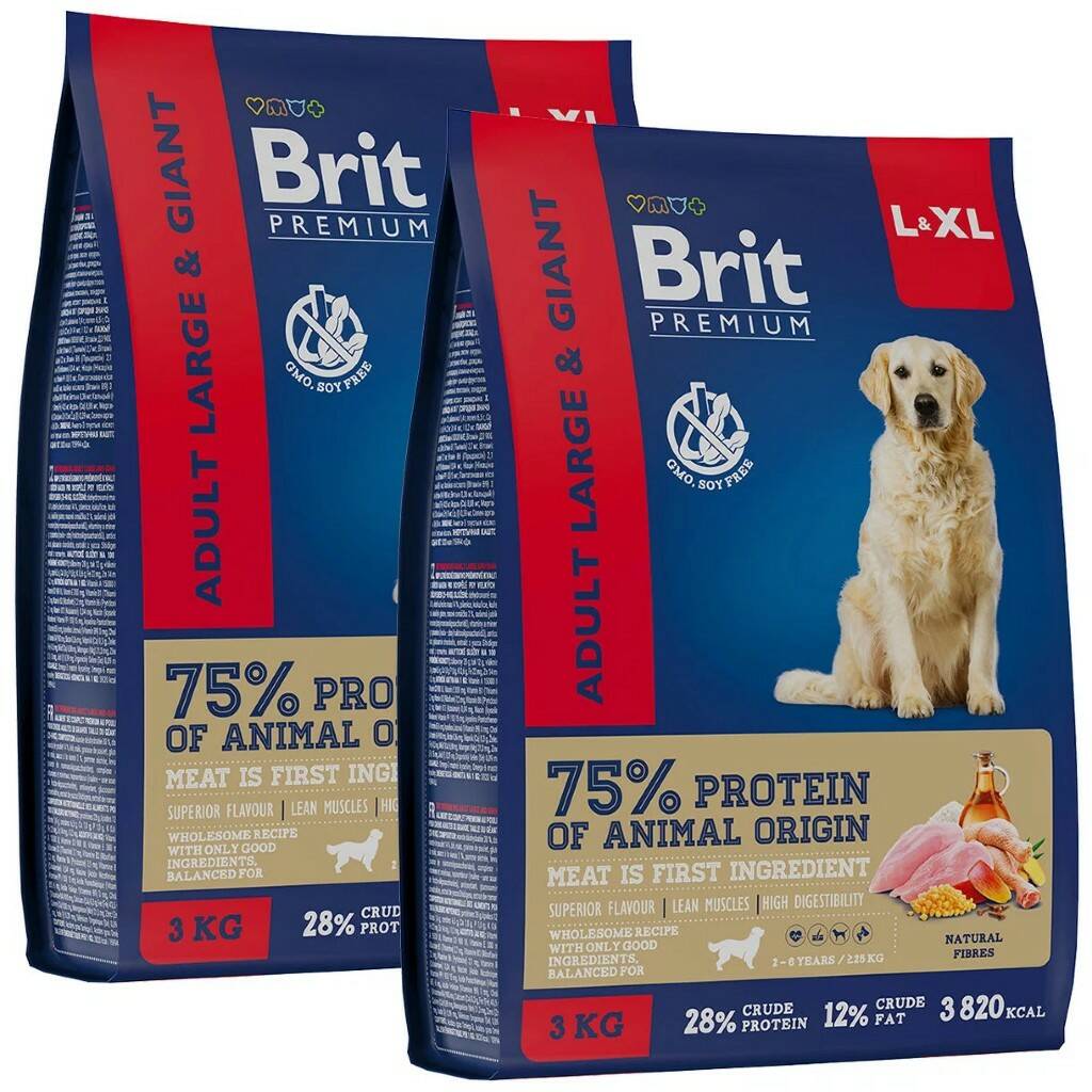 фото Сухой корм для собак brit premium dog adult large & giant, с курицей 2шт по 3кг