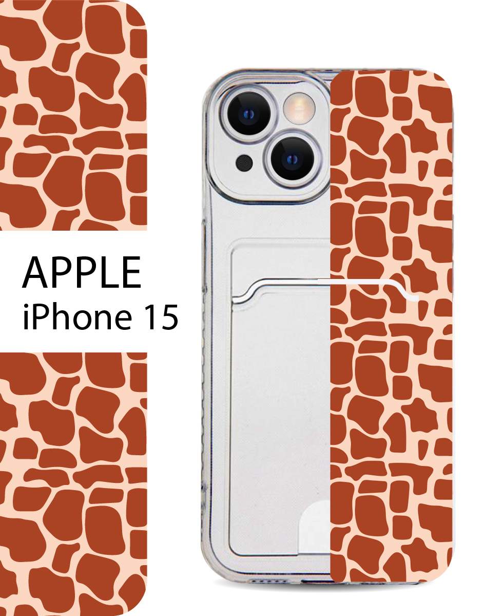 

Чехол на Apple iPhone 15 с карманом для банковской карты и принтом, Коричневый;красный;розовый, Apple iPhone 15