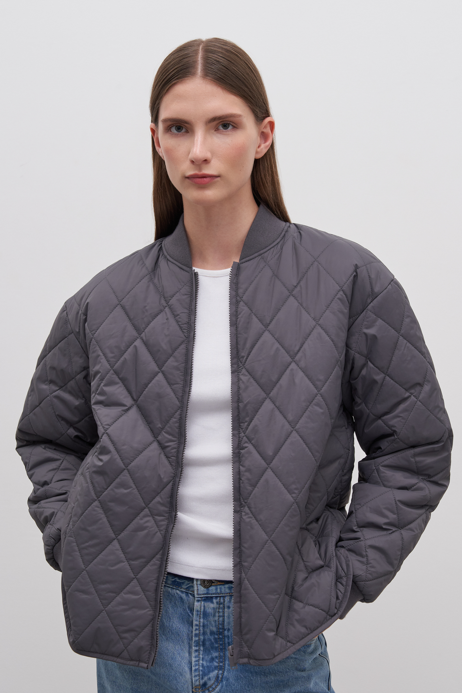 

Бомбер женский Finn Flare FAB11098 серый XL/2XL, FAB11098