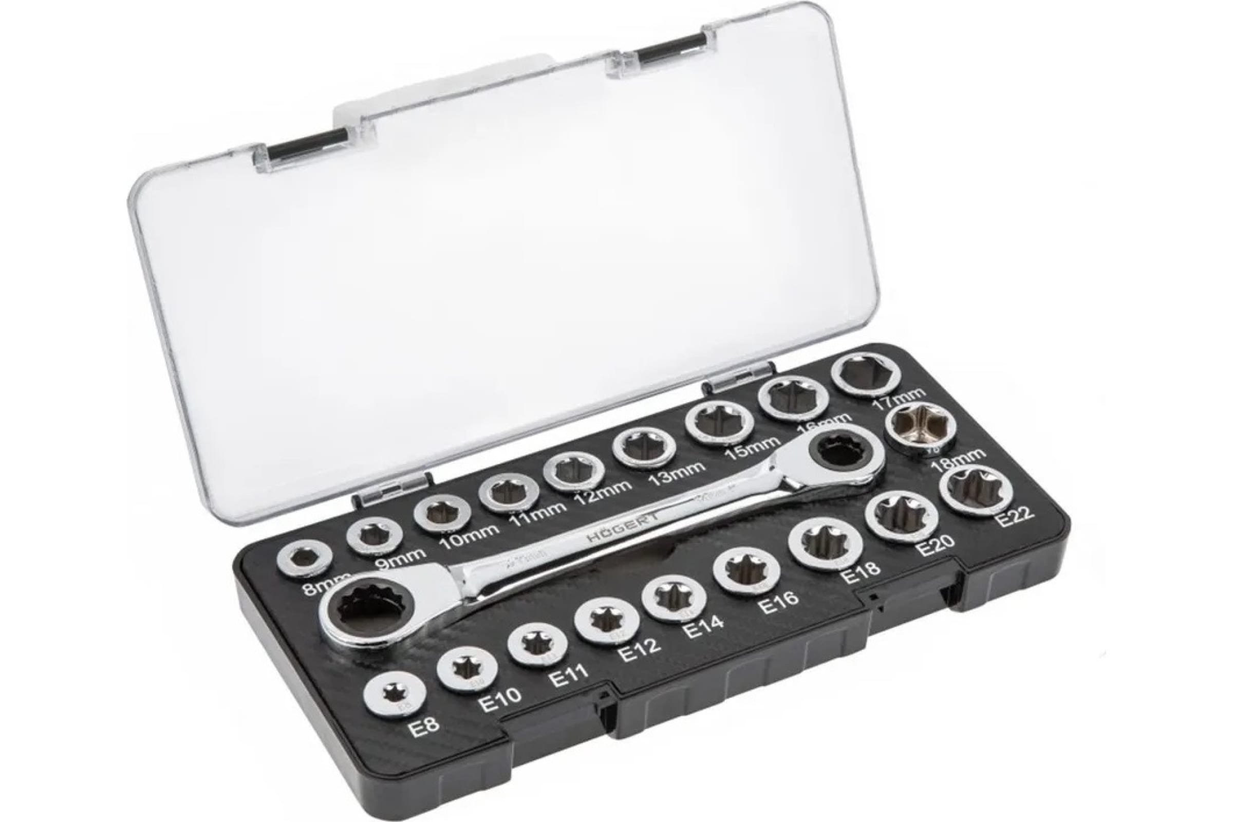 

HOEGERT TECHNIK Накидной ключ с трещотками, 20 насадок HT1R492