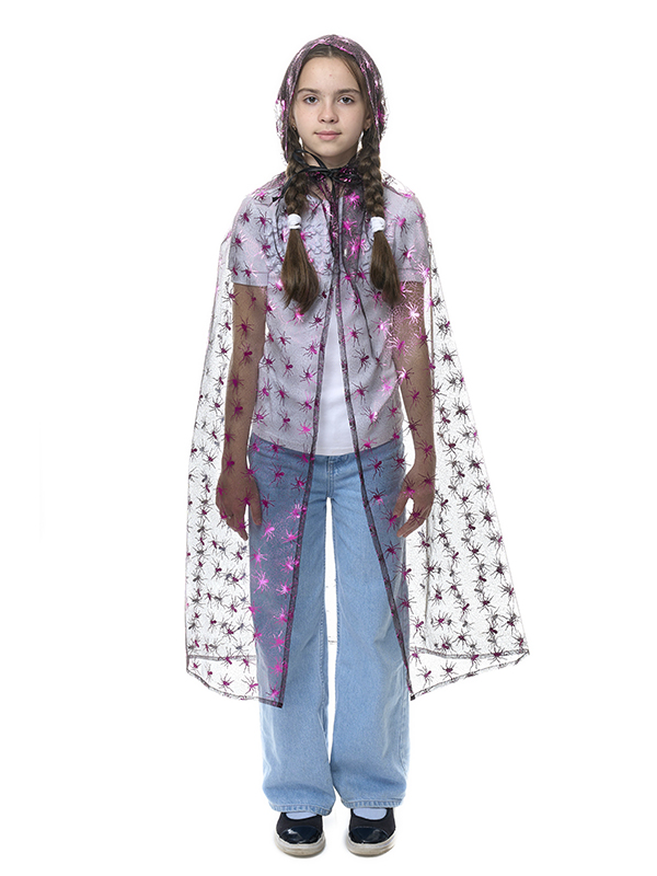 

Плащ с капюшоном "Хеллоуин" (с пауками) (Цв: Черный-Розовый Размер: 38), Розовый;черный, 443CH