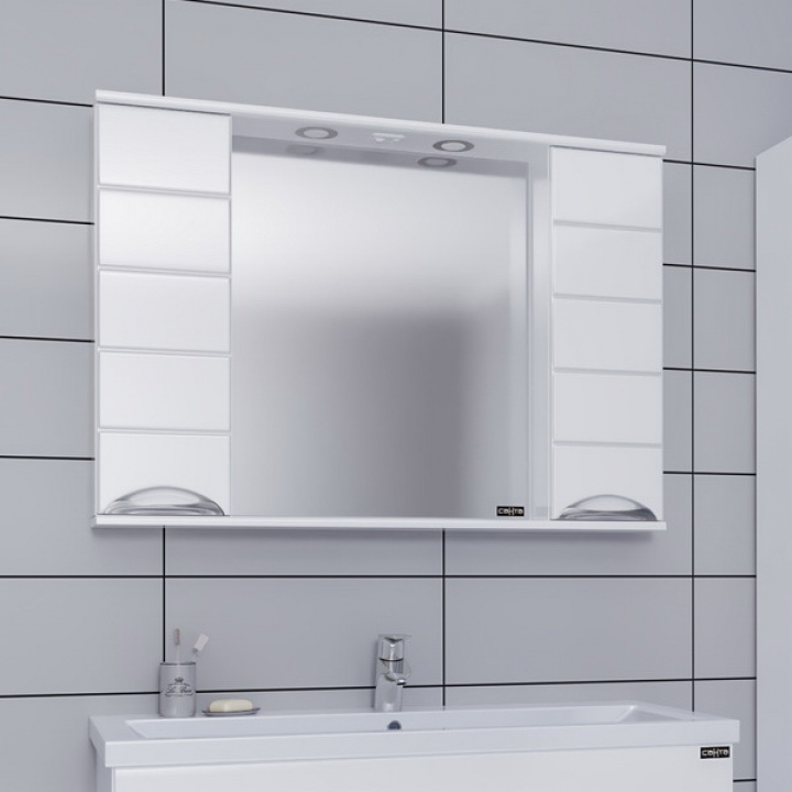 Зеркало со шкафом СанТа Родос 100 Белое зеркало со шкафом санта омега 60 r 107004 с подсветкой белое