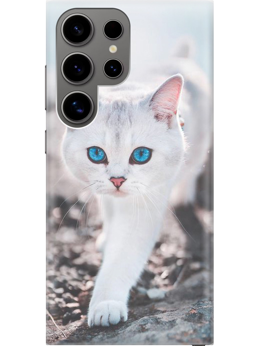 

Силиконовый чехол на Samsung Galaxy S24 Ultra с рисунком "Голубоглазый кот", Белый;серый;синий, 20011898