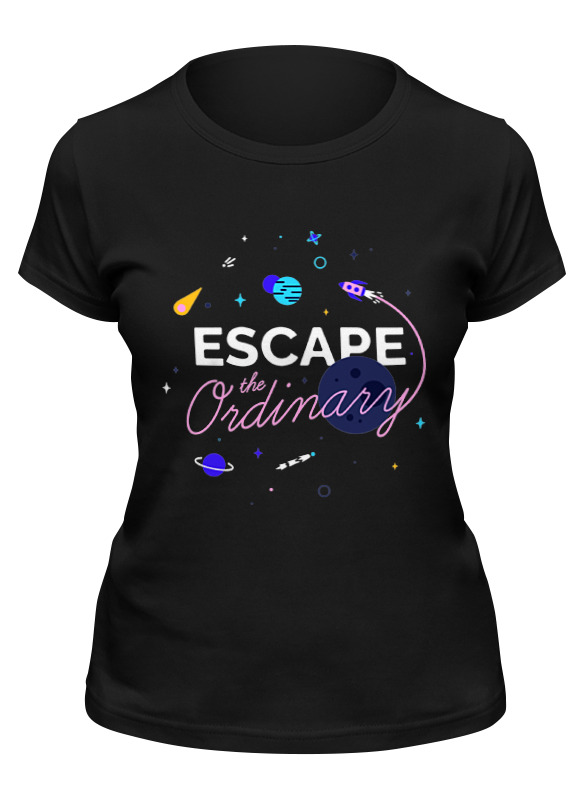 

Футболка женская Printio Escape the ordinary черная S, Черный, Escape the ordinary