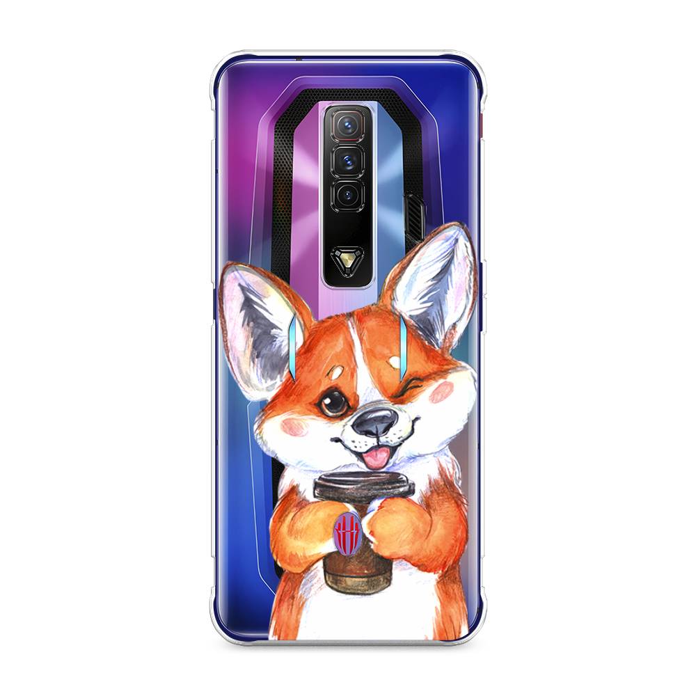 

Чехол на ZTE Nubia Red Magic 7 "Корги с кофе", Оранжевый;белый, 135950-4