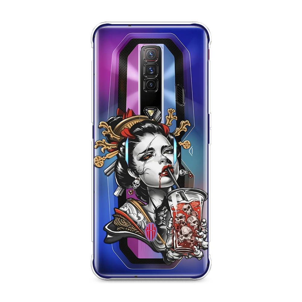 

Чехол на ZTE Nubia Red Magic 7 "Опасная гейша", Красный;черный;серый, 135950-4