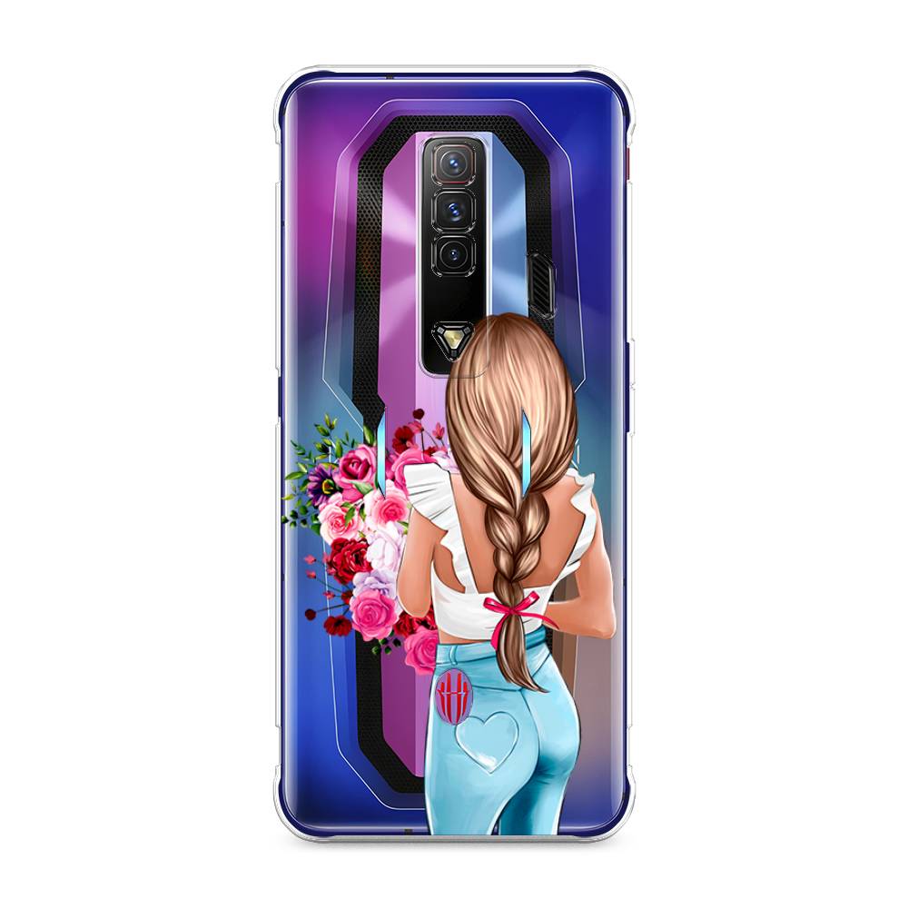 

Чехол на ZTE Nubia Red Magic 7 "Девушка с цветами", Коричневый;розовый;голубой, 135950-6