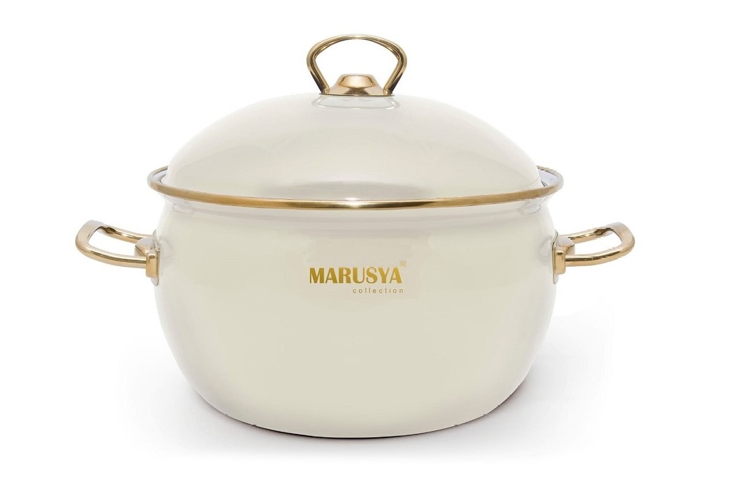 фото Кастрюля эмалированная marusya premium 2.2 л кремовая 0516
