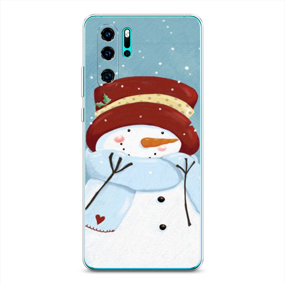 

Чехол на Huawei P30 Pro "Застенчивый снеговик", Голубой;белый;красный, 67650-5