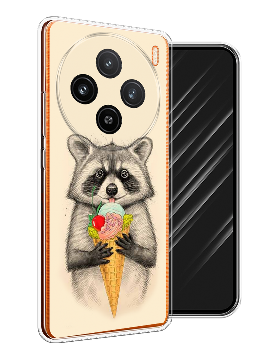 

Чехол Awog на Vivo X100 "Енот с мороженым", Бежевый;серый, 2611750-1
