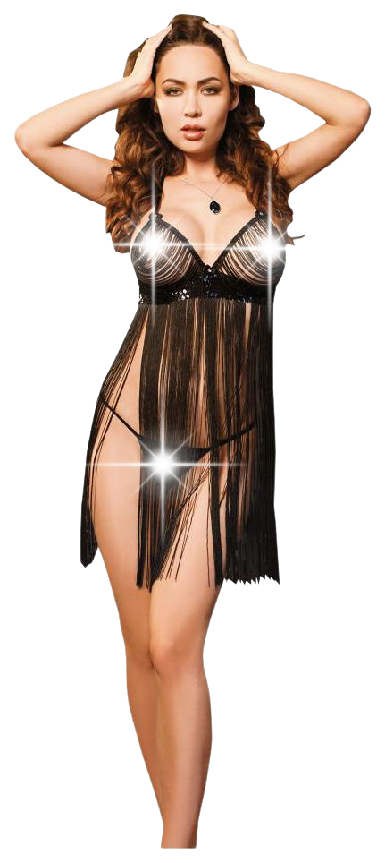 

Эротическая комбинация с бахромой и стринги Elawin, черная,  50653, Черный, 5065