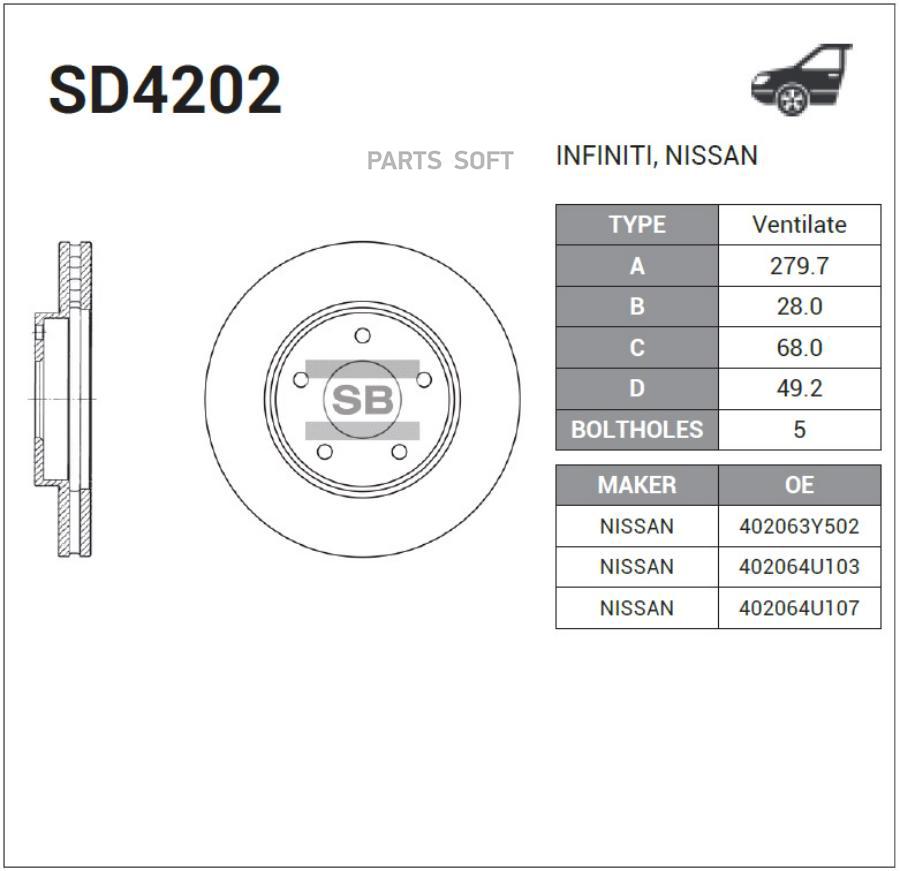 

Диск тормозной передний Sangsin SD4202
