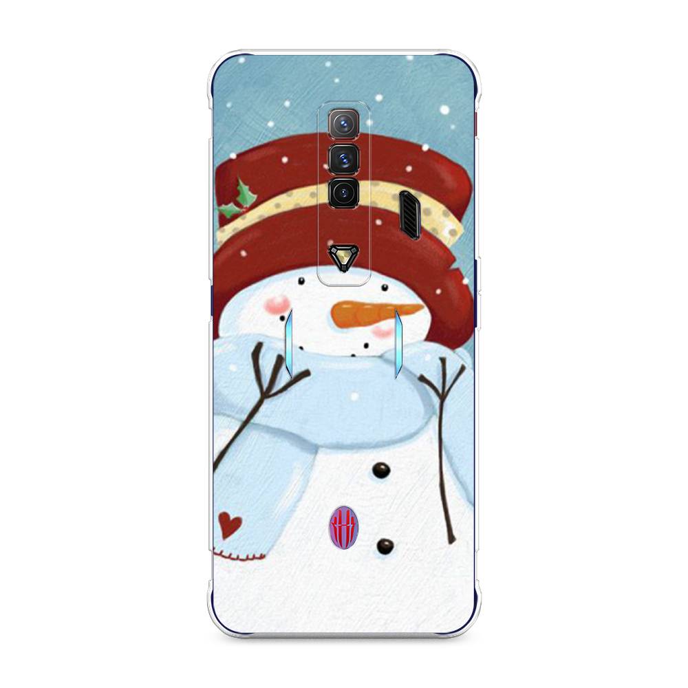 

Чехол на ZTE Nubia Red Magic 7 "Застенчивый снеговик", Голубой;белый;красный, 135950-5