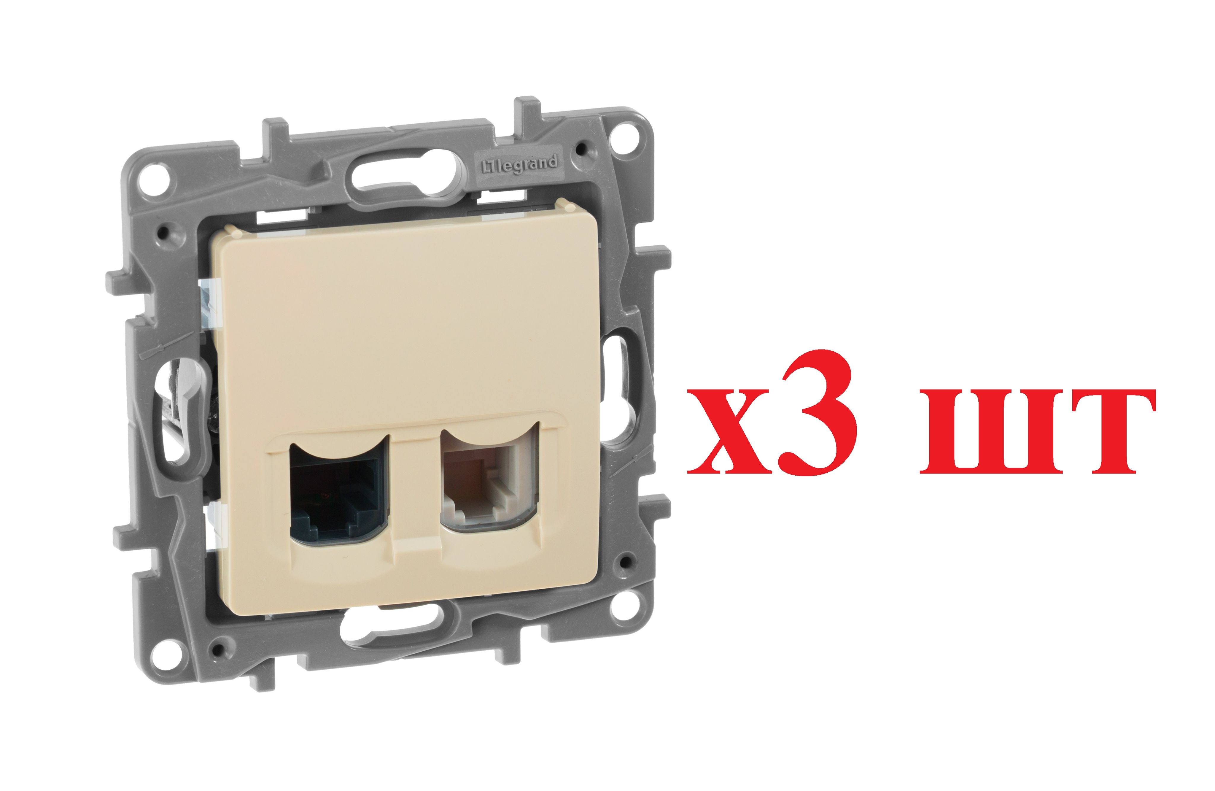 

Legrand Etika Сл.кость Розетка тел.+ комп. (RJ11+RJ45) 5 кат. UTP 672352 (3шт), Бежевый, RJ-11 телефон_3