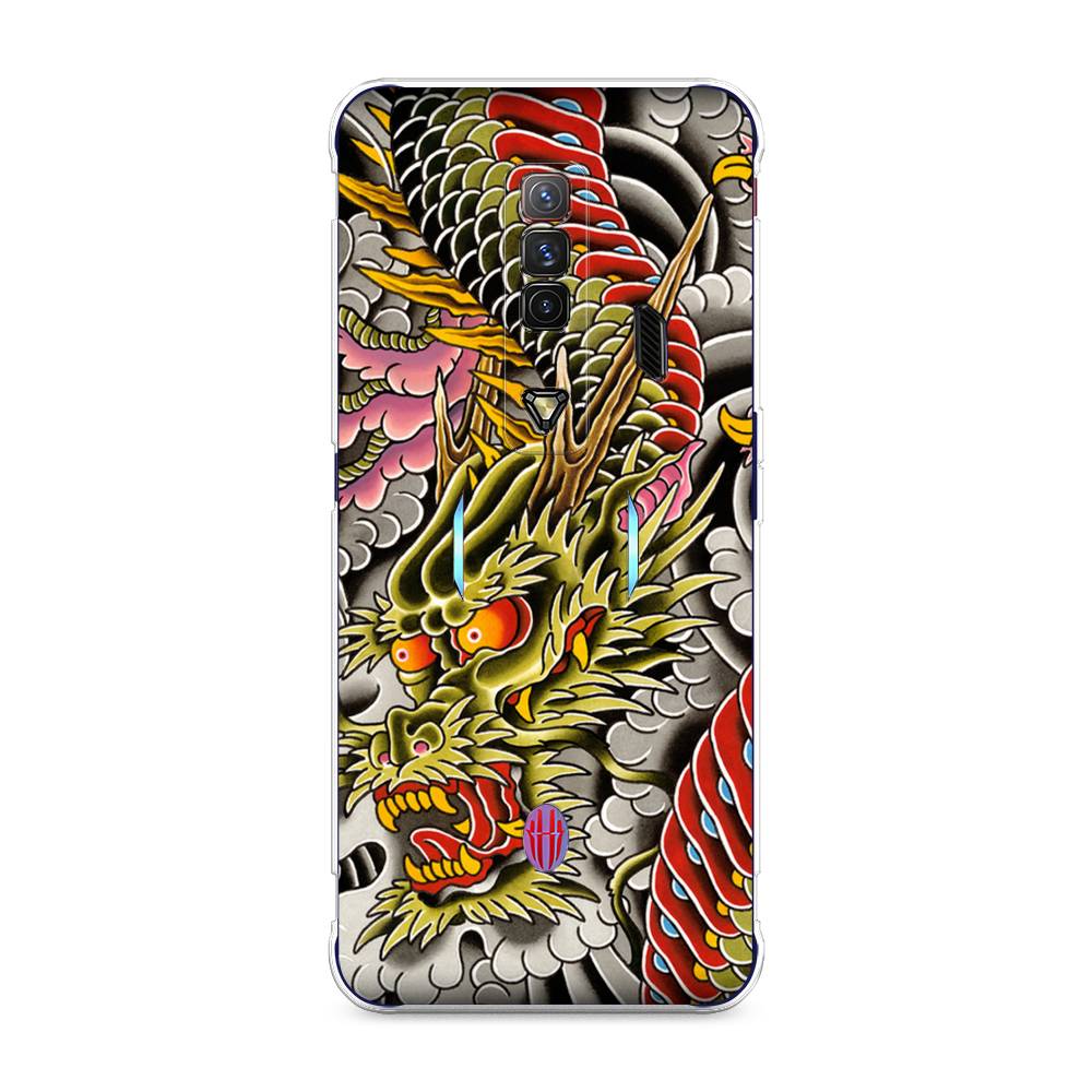 

Чехол на ZTE Nubia Red Magic 7 "Японский дракон", Желтый;розовый;красный, 135950-4