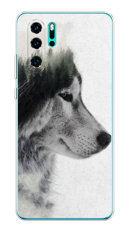 

Чехол на Huawei P30 Pro "Волк лес", Серый;белый, 67650-1