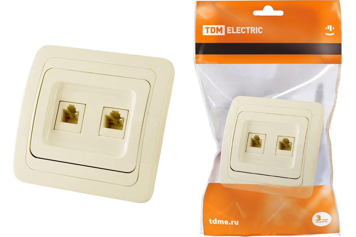

Розетка компьютерная RJ-45 + TФ (RJ-11) слоновая кость "Валдай" TDM SQ1804-0115, Валдай