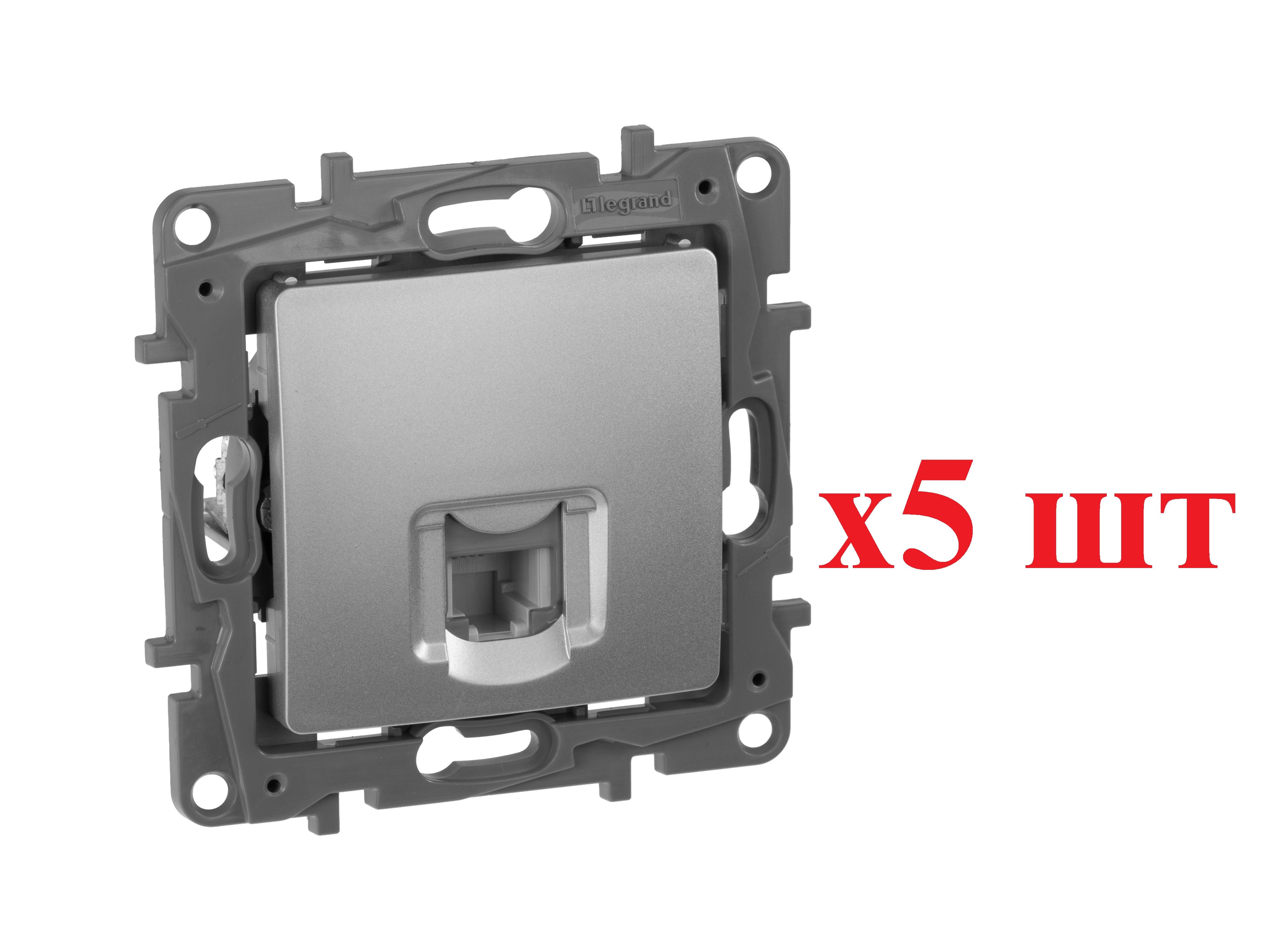 

Legrand Etika Алюм Розетка тел. (RJ11) 672440 (5шт), Серый, RJ-11 телефон/модем_5