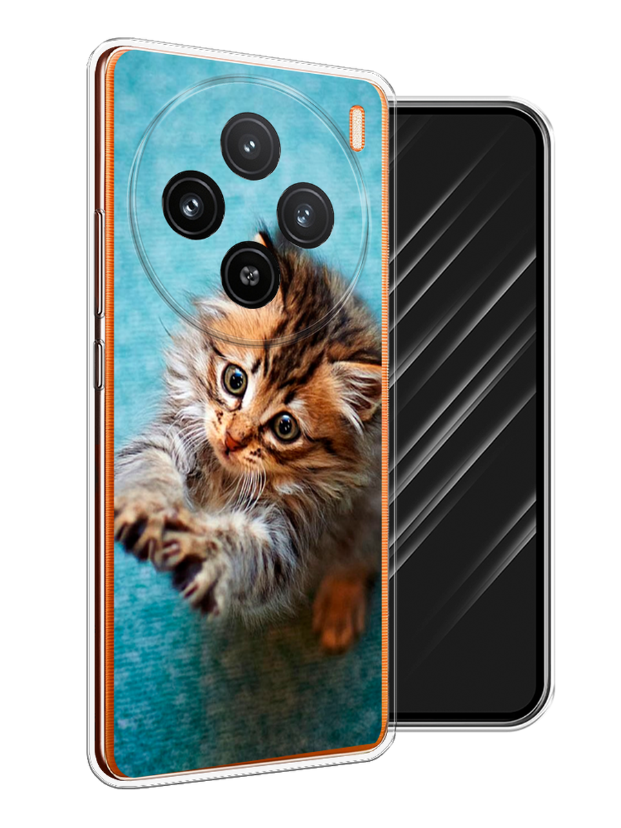 

Чехол Awog на Vivo X100 "Котенок просит есть", Бирюзовый;коричневый;белый, 2611750-1