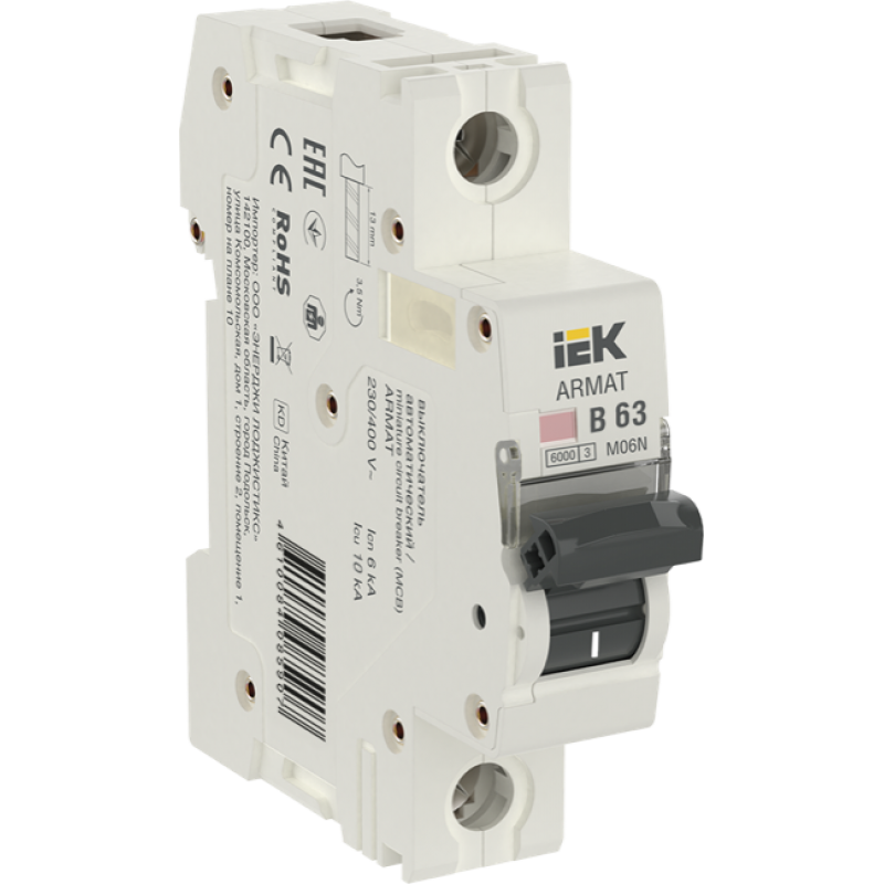 

IEK ARMAT Автоматический выключатель M06N 1P B 63А