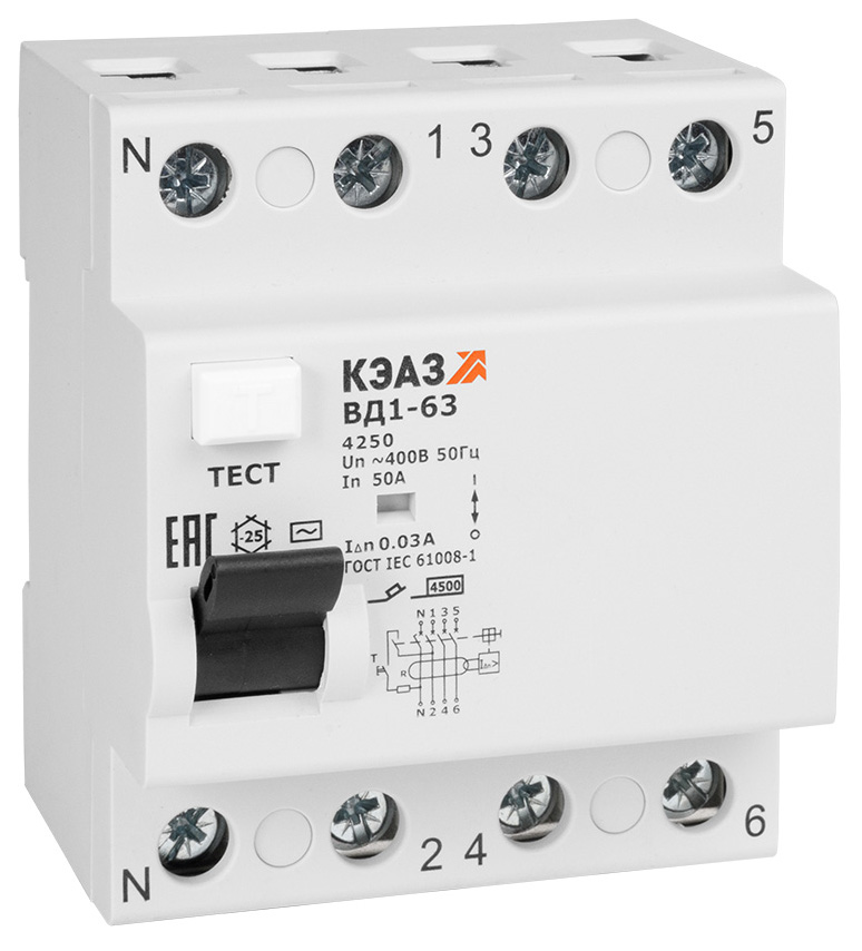 

КЭАЗ ВДТ без защиты от сверхтоков ВД1-63-4450-АС-УХЛ4 (4P, 50, 300mA)