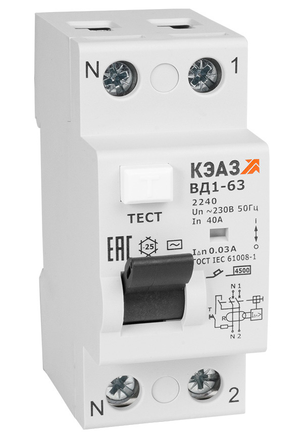 

КЭАЗ ВДТ без защиты от сверхтоков ВД1-63-2440-АС-УХЛ4 (2P, 40, 300mA)