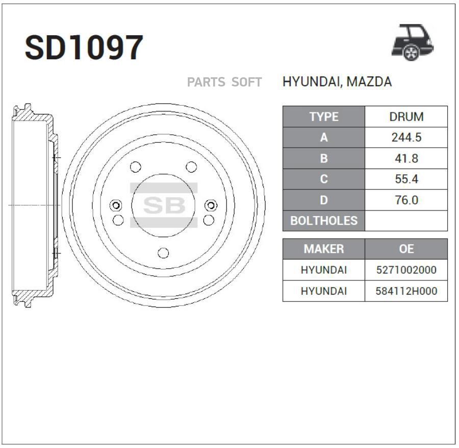 

SANGSIN BRAKE SD1097 Барабан тормозной KIA SOUL 09- SD1097 1шт