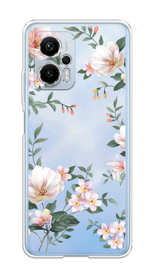 

Чехол на Xiaomi Redmi Note 12T Pro "Beautiful white flowers", Бежевый;зеленый, 319150-1