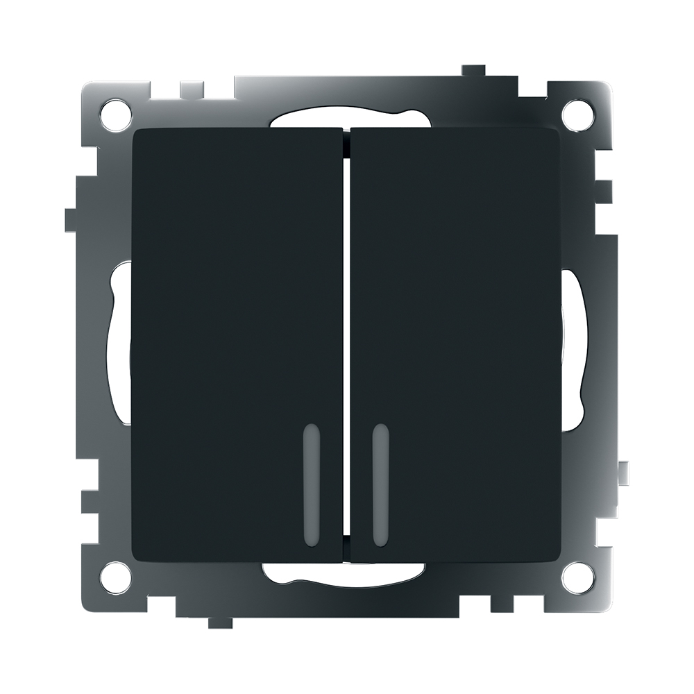 фото 2-клавишный выключатель stekker c индикатором механизм, 10а, катрин, gls10-7102-05, черный