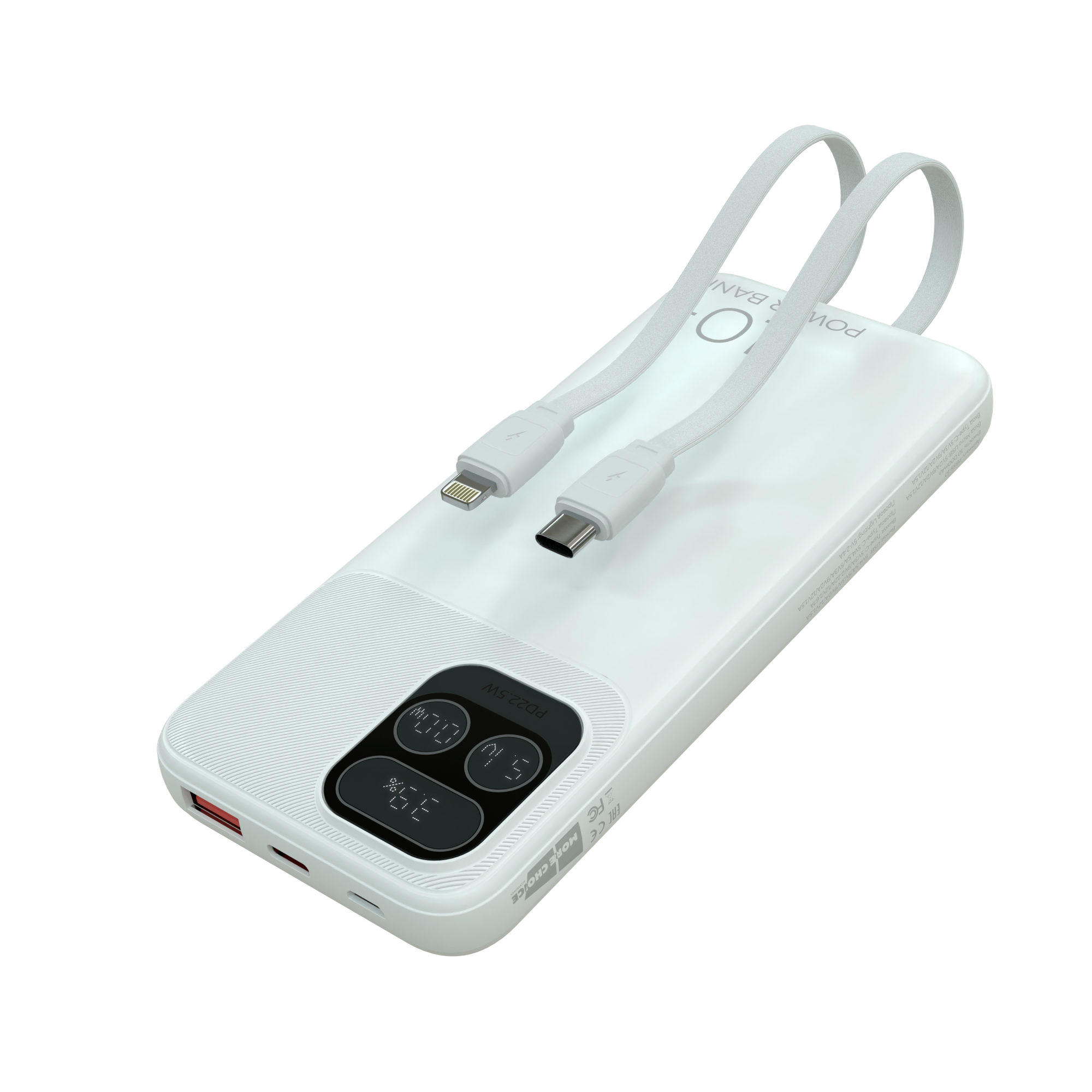 

Внешний аккумулятор 10000mAh 1USB 3.0A 22.5W PD More choice PB55-10 с кабелем White, PB55-10