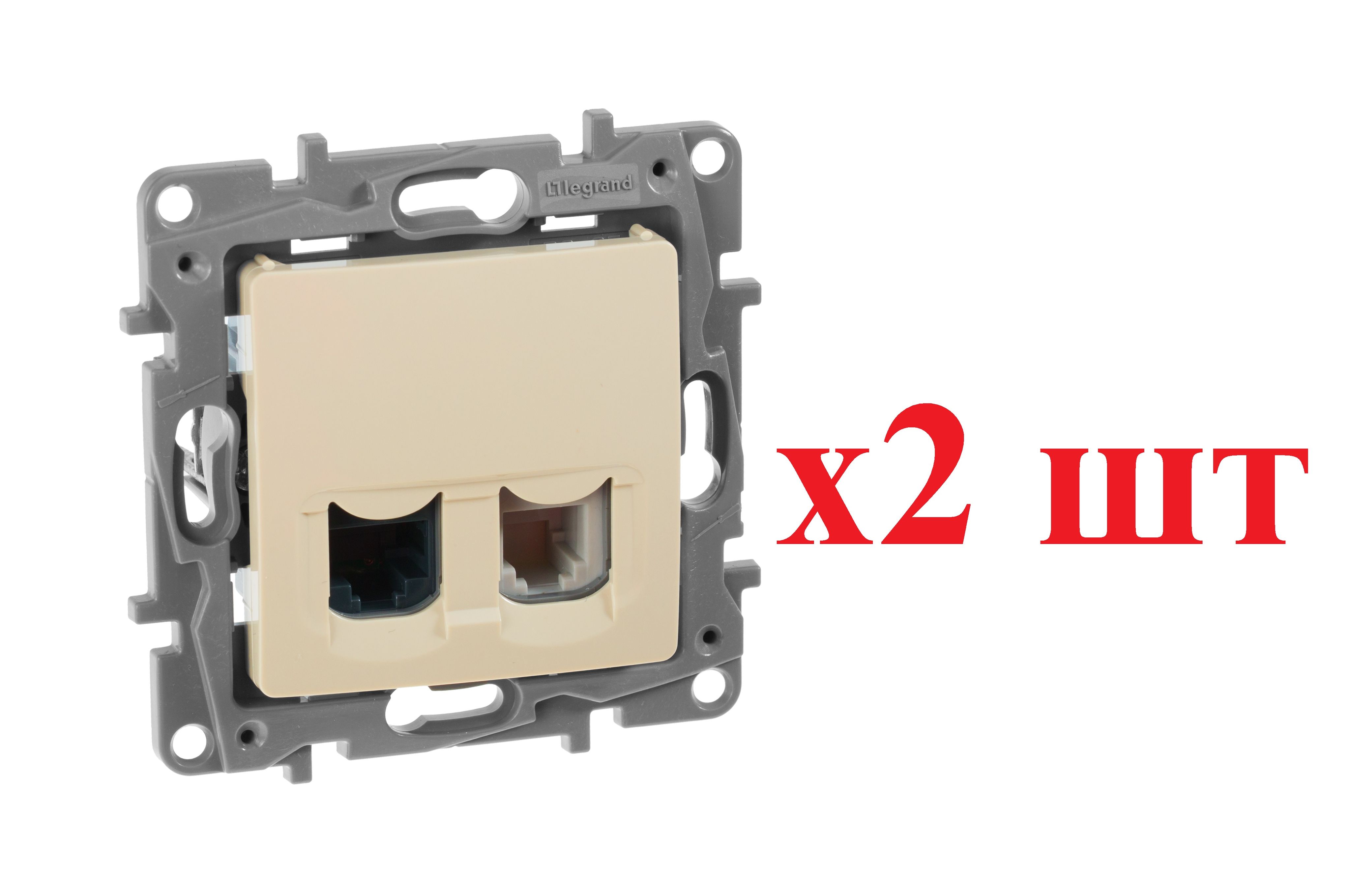 

Legrand Etika Сл.кость Розетка тел.+ комп. (RJ11+RJ45) 5 кат. UTP 672352 (2шт), Бежевый, RJ-11 телефон_2