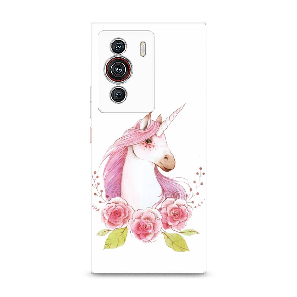 

Чехол на ZTE Nubia Z40 Pro "Единорог цветы", Белый;розовый;серый, 135850-1