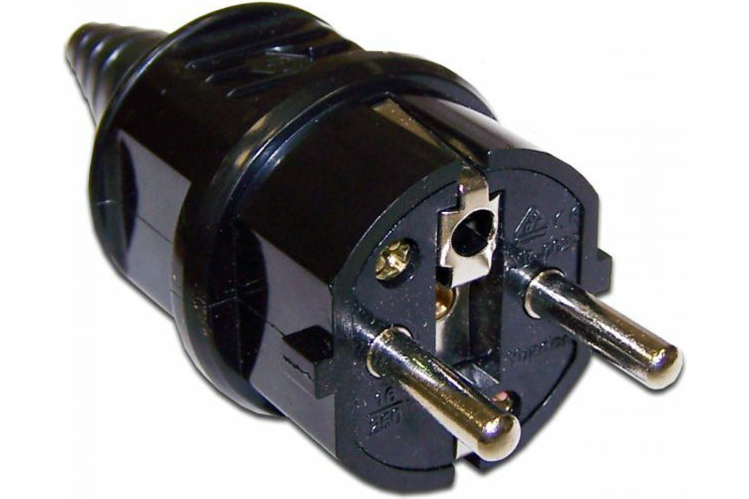 

Вилка CEE 7/7 Schuko, 16A, 250V, прямая, разборная, черная, Черный