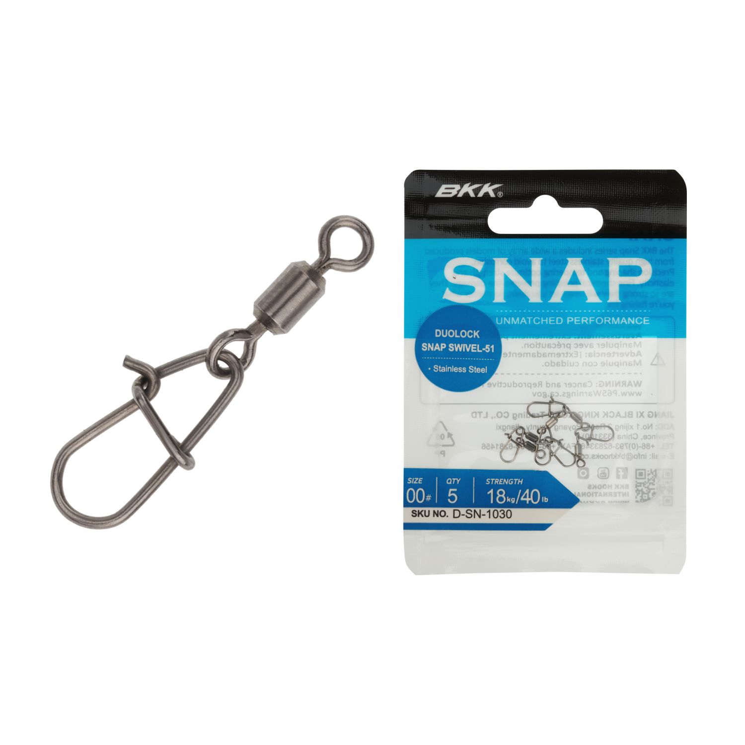 

Вертлюг с застежкой BKK Duolock Snap Swivel-51 (D-SN-1030) #00 (5шт), Duolock Snap Swivel-51