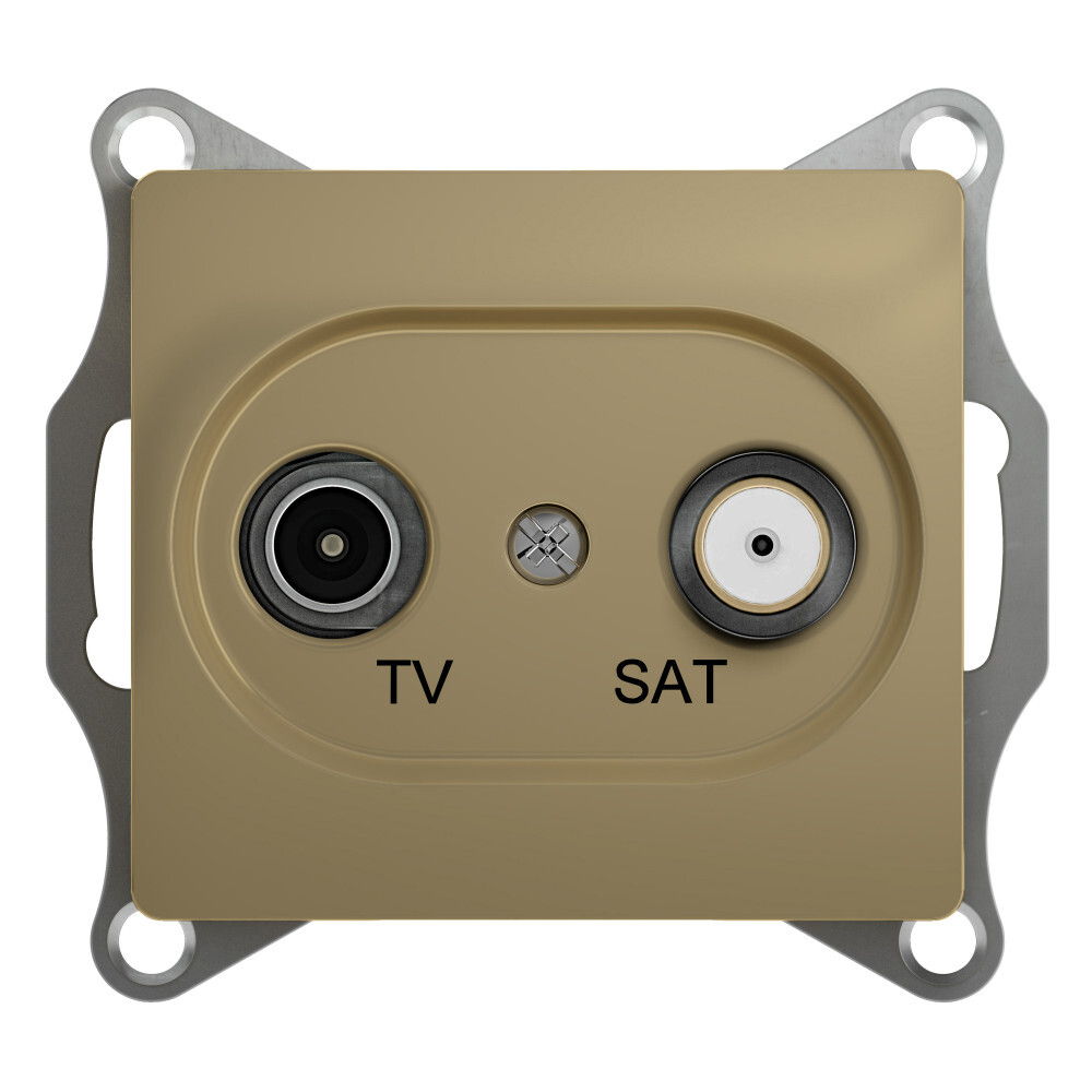 

Розетка телевизионная оконечная TV/SAT 2-м СП Glossa 1дБ механизм титан, Золотистый, Glossa 32
