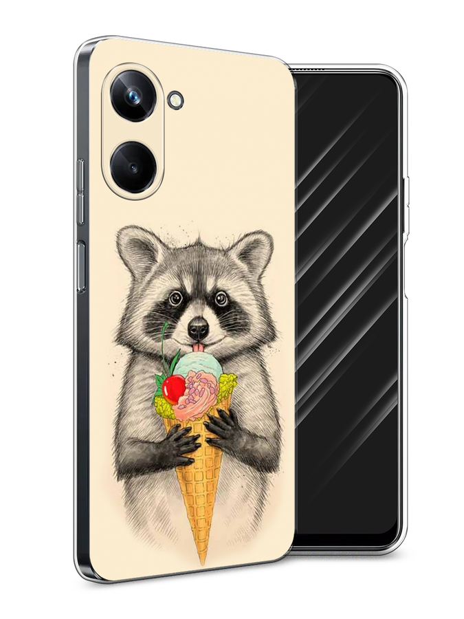 

Чехол Awog на Realme 10 Pro "Енот с мороженым", Бежевый;серый, 2512550-10