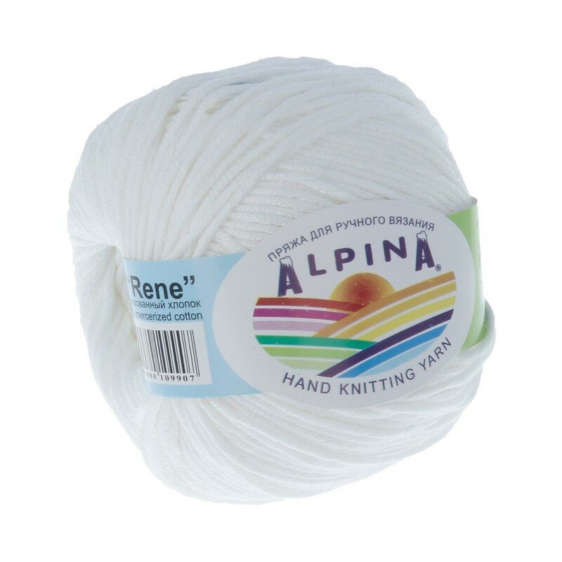 

Пряжа Alpina Rene 10 шт. по 50 г 100% мерсеризованный хлопок 105 м №002 БЕЛЫЙ, "RENE"