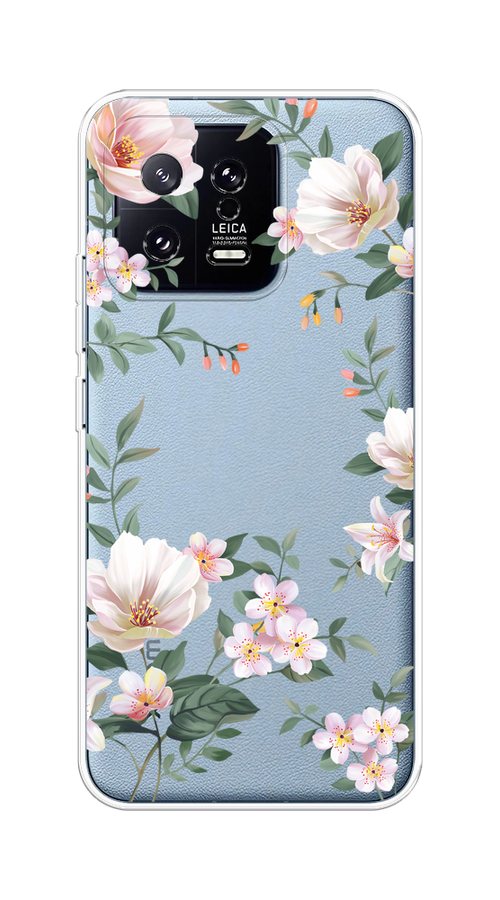 

Чехол на Xiaomi 13 5G "Beautiful white flowers", Бежевый;зеленый, 317250-1