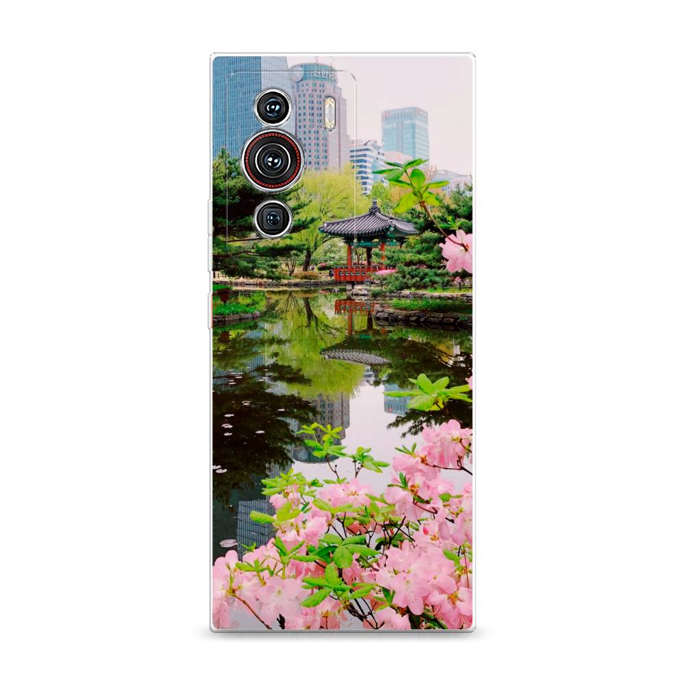

Чехол на ZTE Nubia Z40 Pro "Сакура возле озера", Зеленый;розовый;голубой, 135850-2