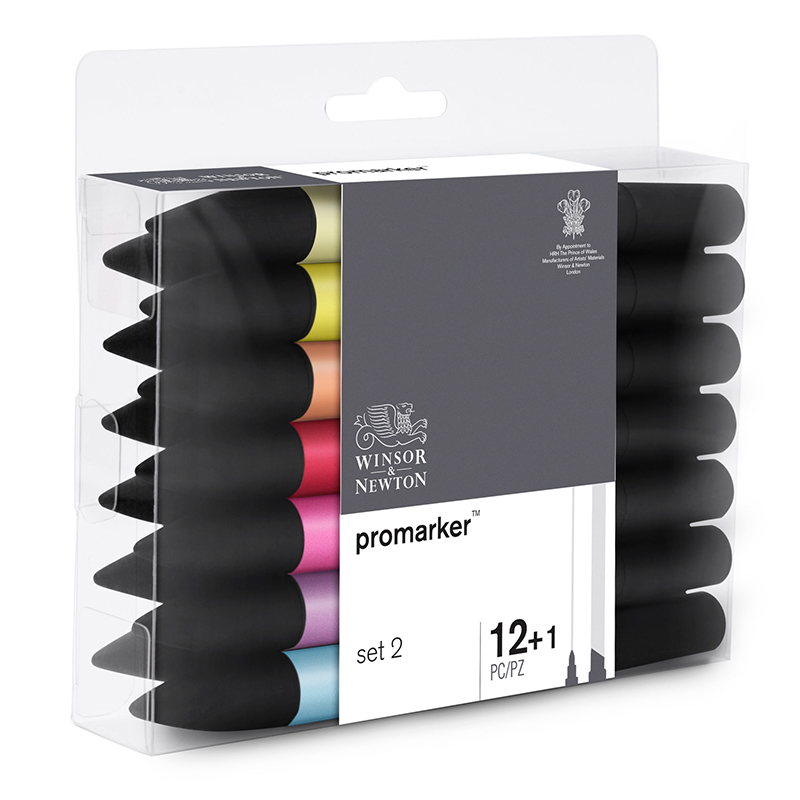 Набор маркеров художественных двусторонних Winsor&Newton Pro, 2мм/7мм, 12ов+1 блендер