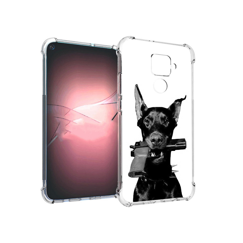 

Чехол MyPads Tocco для Huawei Nova 5i Pro доберман с пистолетом, Прозрачный, Tocco