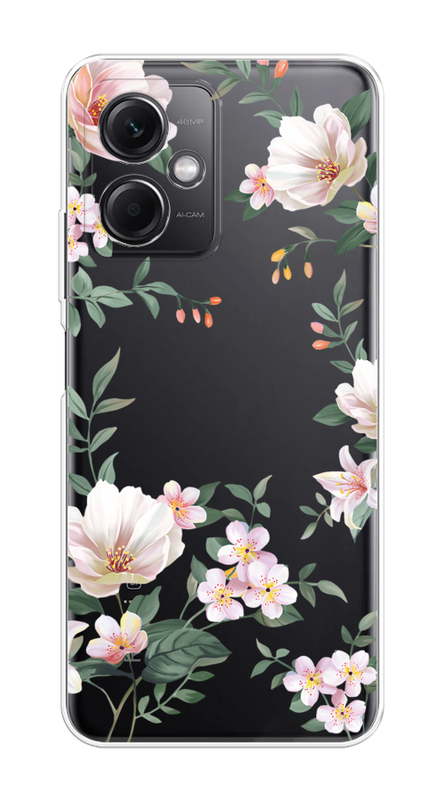 

Чехол на Xiaomi Redmi Note 12 5G "Beautiful white flowers", Бежевый;зеленый, 316950-1