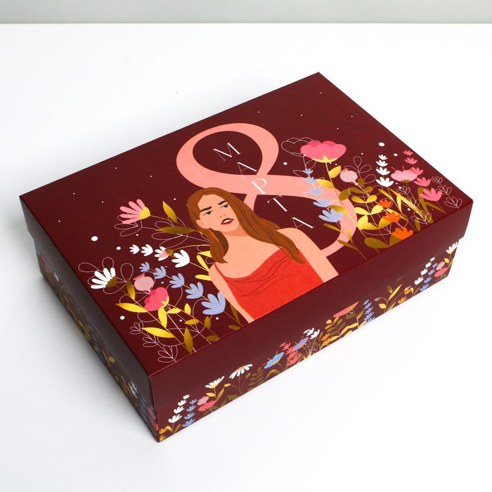 

Коробка складная Дарите Счастье 8 марта, girl 30  20  9 см, Красный