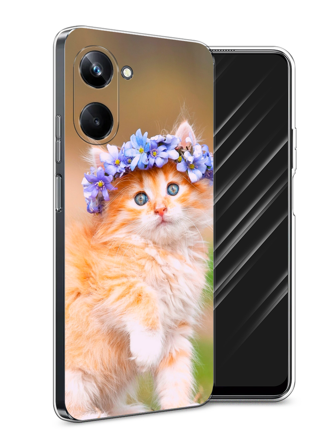 

Чехол Awog на Realme 10 Pro "Рыжий кот в венке", Коричневый;синий, 2512550-1