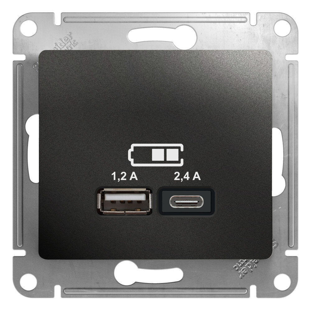 

Розетка USB Glossa тип A+C 5В/2.4А 2х5В/1.2А механизм антрацит, Glossa16_240_Скрытый