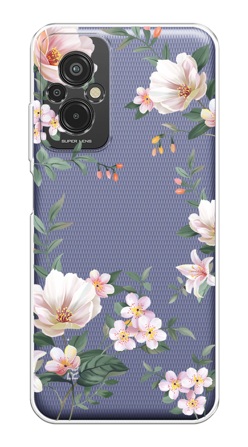 

Чехол на Xiaomi Redmi 11 Prime 4G "Beautiful white flowers", Бежевый;зеленый, 316850-1