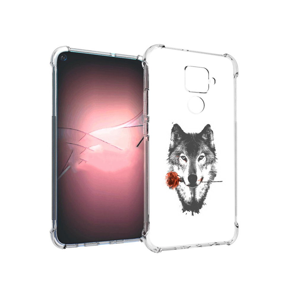 

Чехол MyPads Tocco для Huawei Nova 5i Pro волк с розой, Прозрачный, Tocco